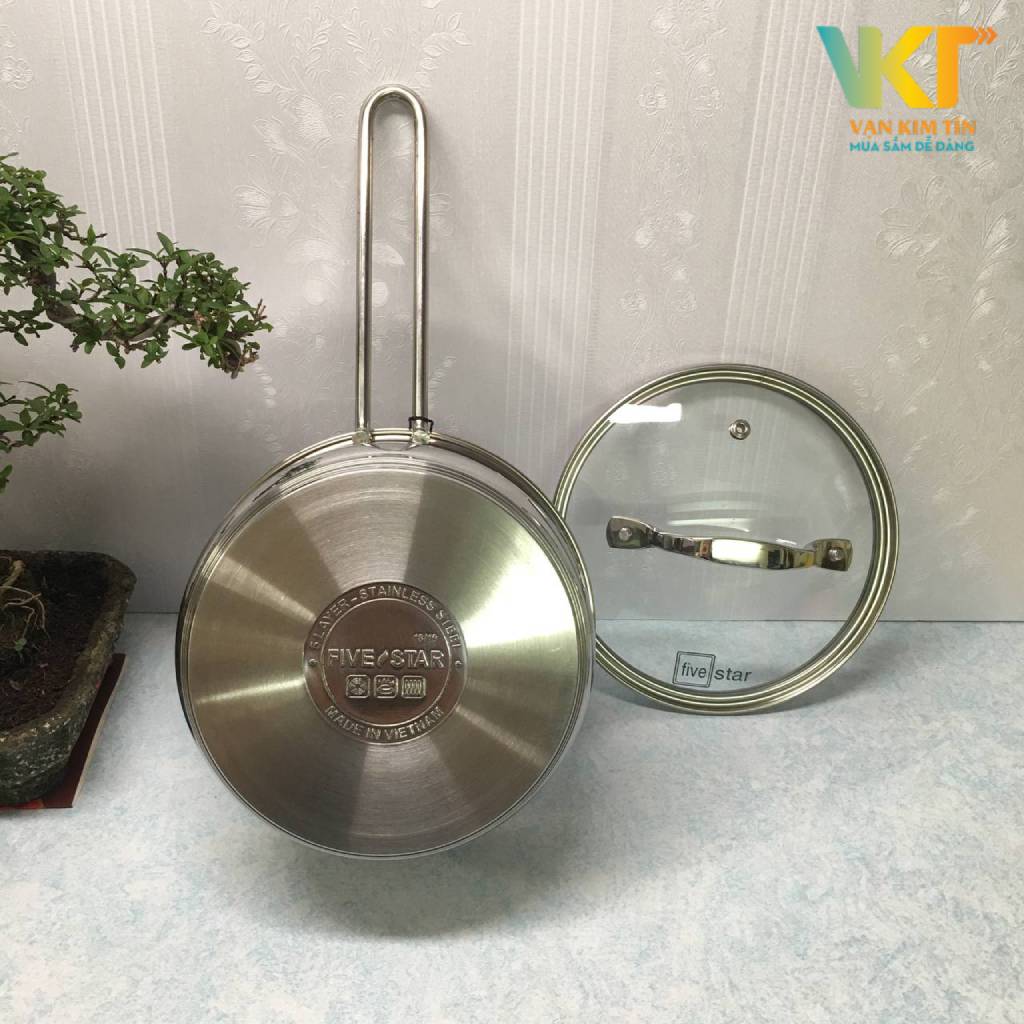 Quánh inox 304 5 đáy nắp kính Fivestar 16cm Q16-5DG