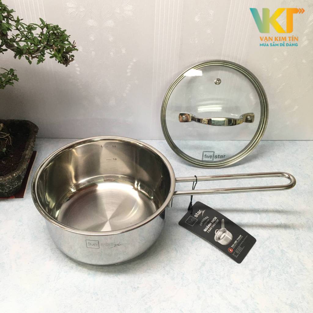 Quánh inox 304 5 đáy nắp kính Fivestar 16cm Q16-5DG