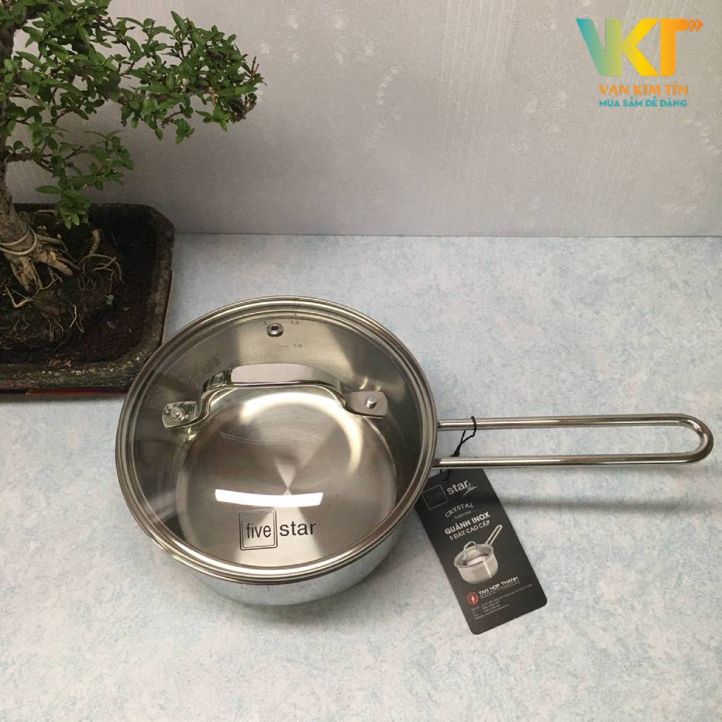 Quánh inox 304 5 đáy nắp kính Fivestar 16cm Q16-5DG