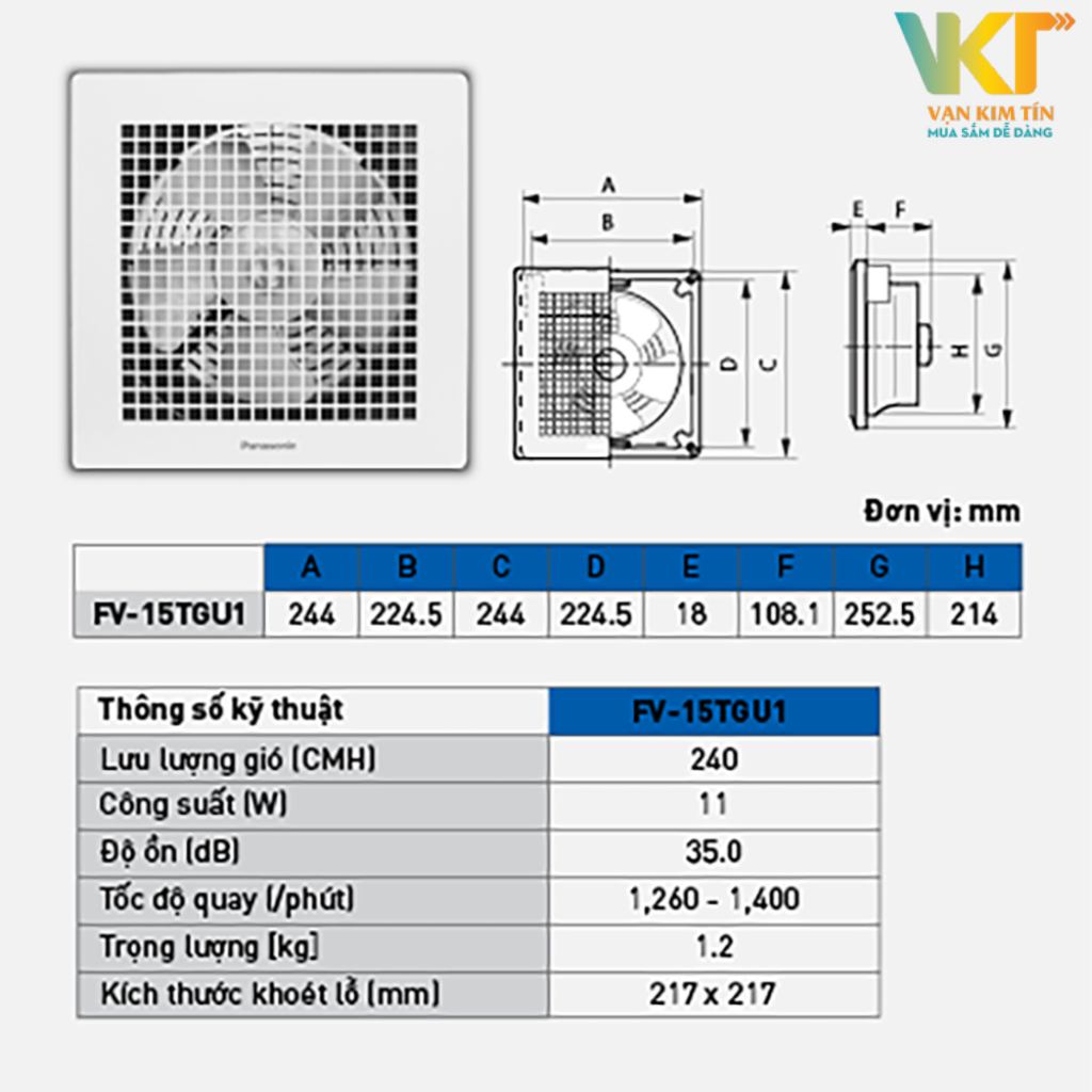 Quạt hút âm trần Panasonic FV-15TGU1