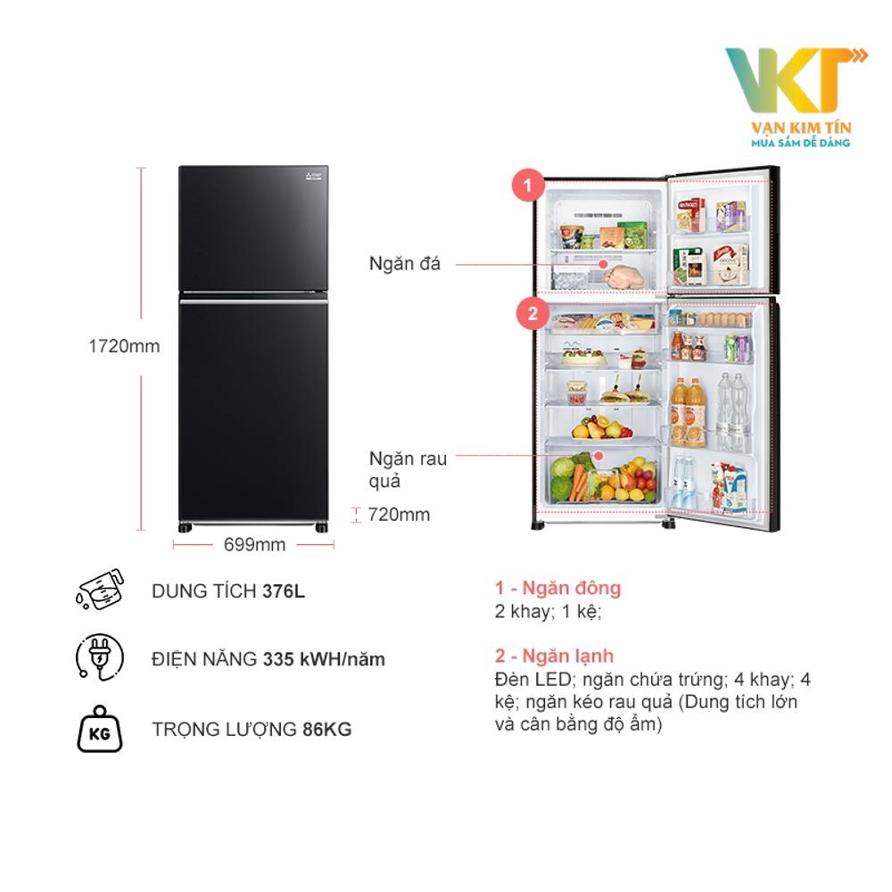 Tủ lạnh 2 cửa Mitsubishi MR-FX47EN