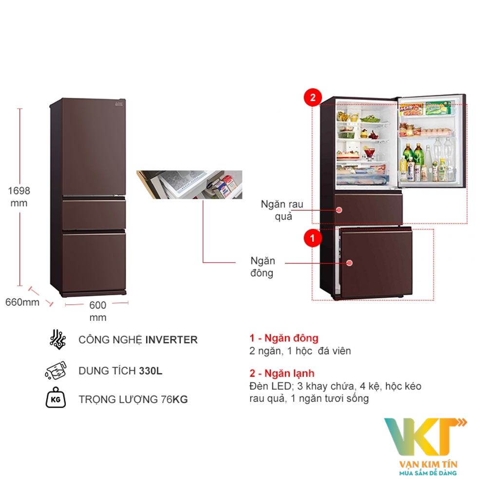 Tủ lạnh 3 cửa Mitsubishi MR-CGX41EN