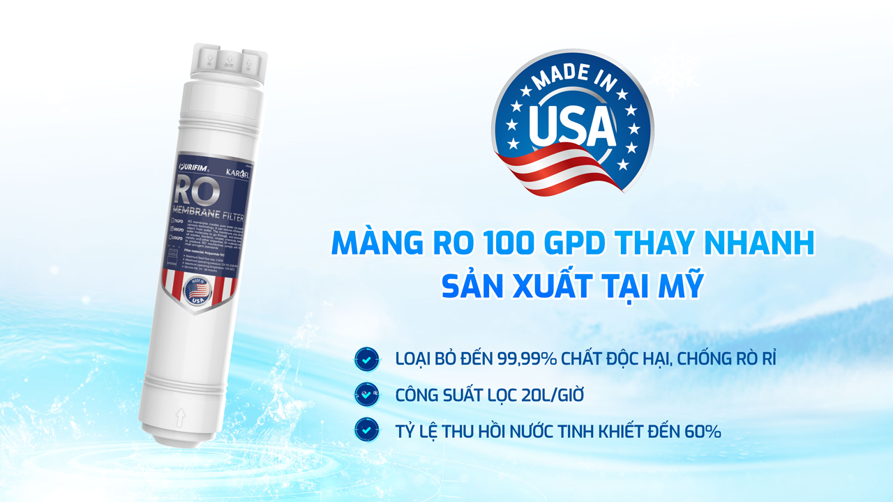 Máy lọc nước nóng lạnh Karofi KAD-D66S PRO Màng RO Purifim 100 GPD