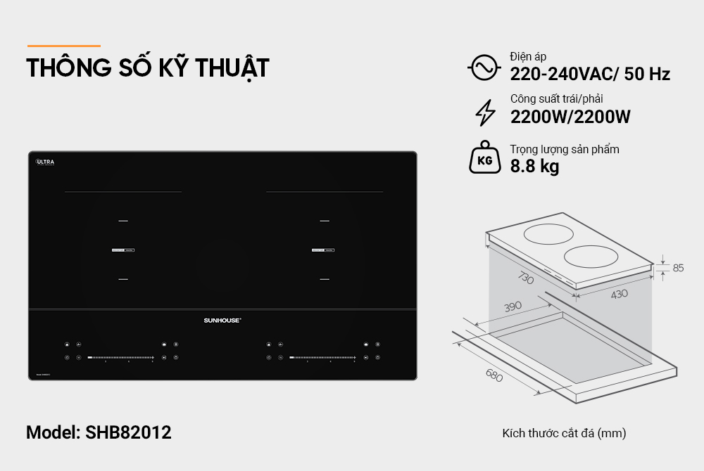 Bếp đôi điện từ Sunhouse SHB82012