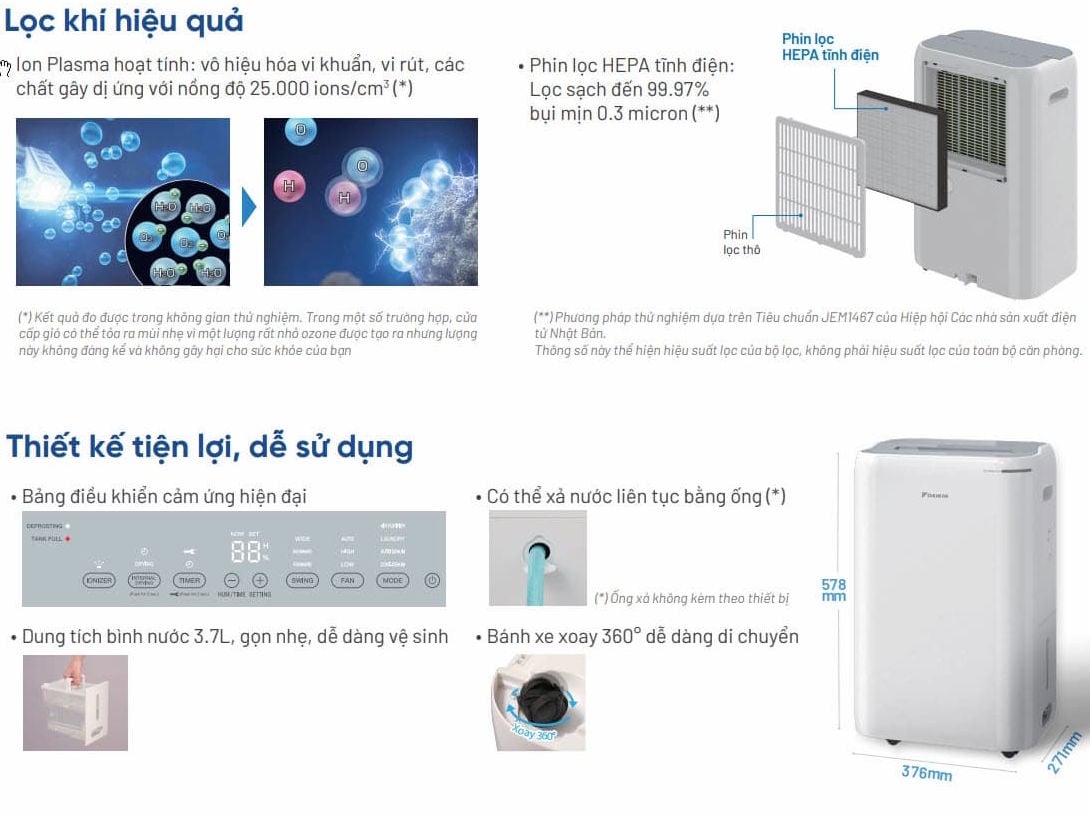 Máy hút ẩm và lọc không khí Daikin JPF12AV2