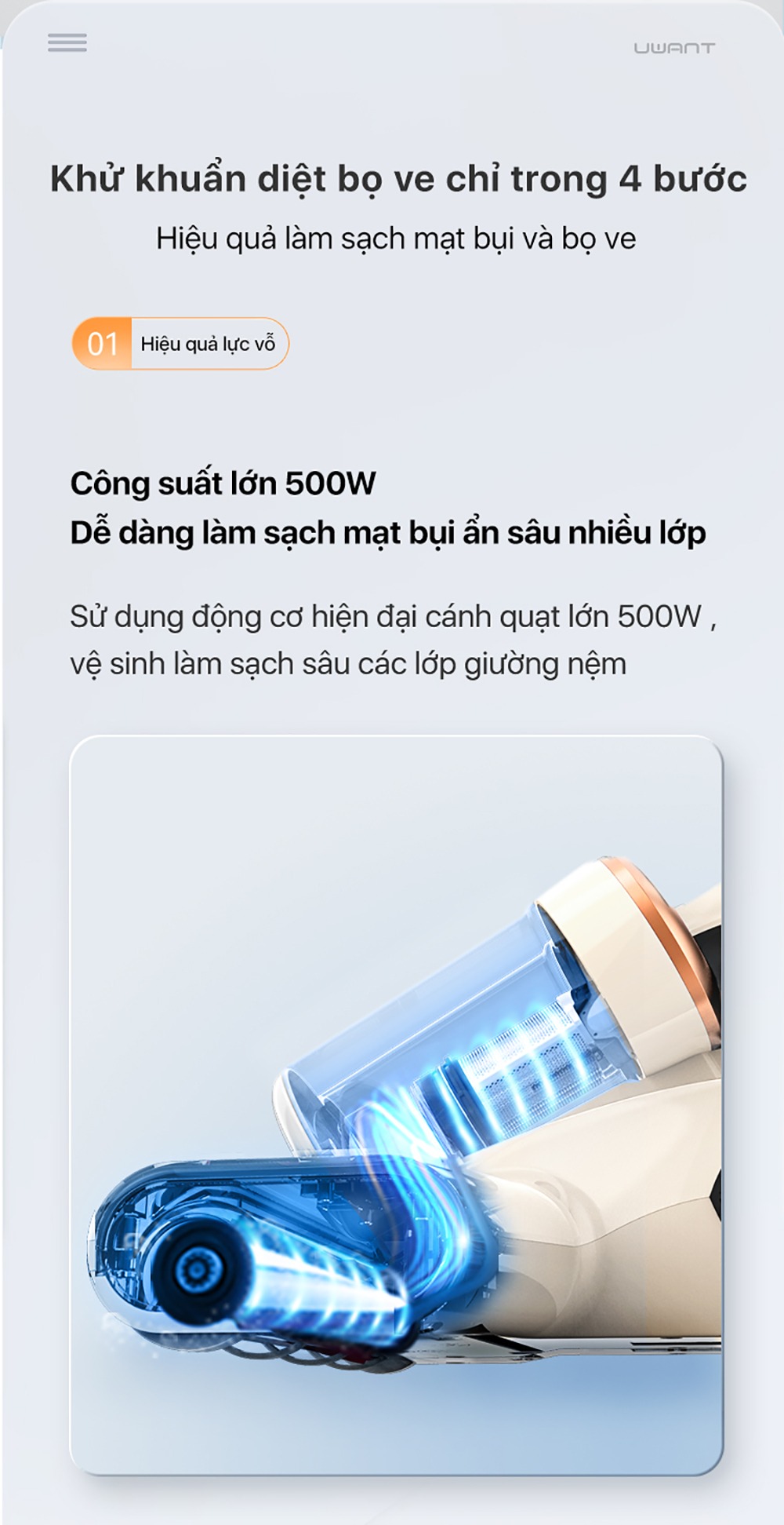 Máy hút bụi đệm giường UWANT MT100