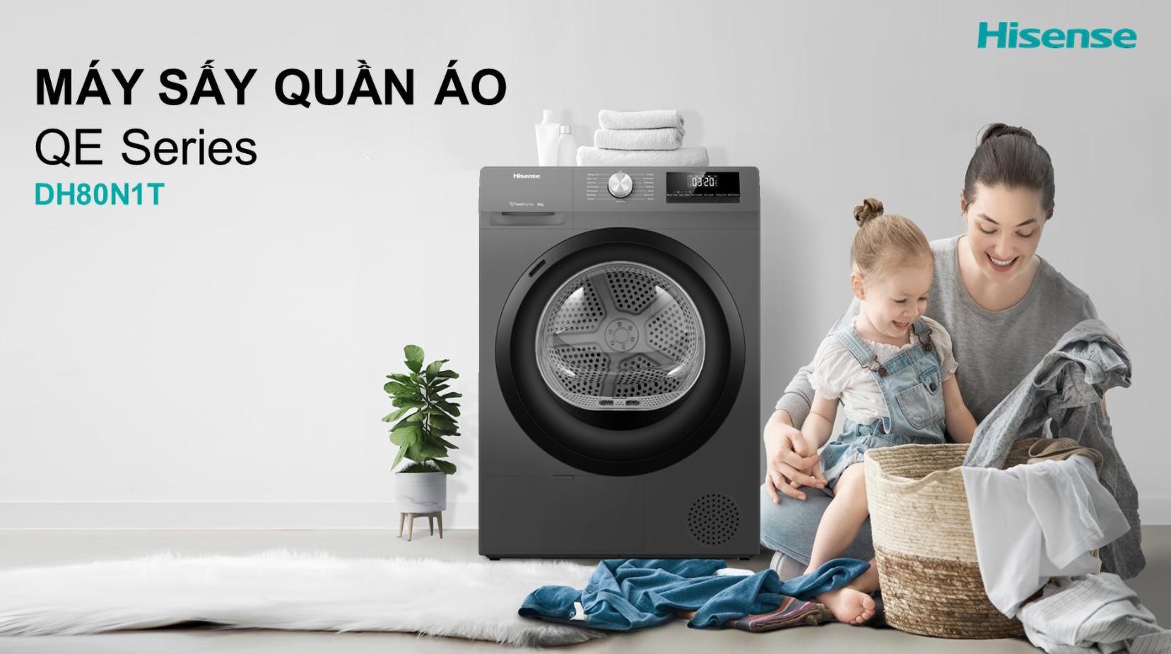 Máy sấy quần áo bơm nhiệt Hisense 8kg DH80N1T