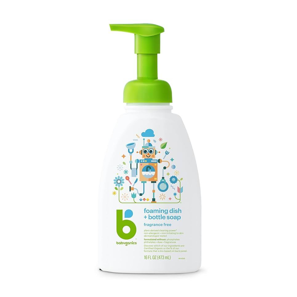 Nước rửa Bình & Đồ dùng đa năng không mùi Organic Babyganics Dish Soap Fragrance Free, an toàn cho bé (16oz/473ml)
