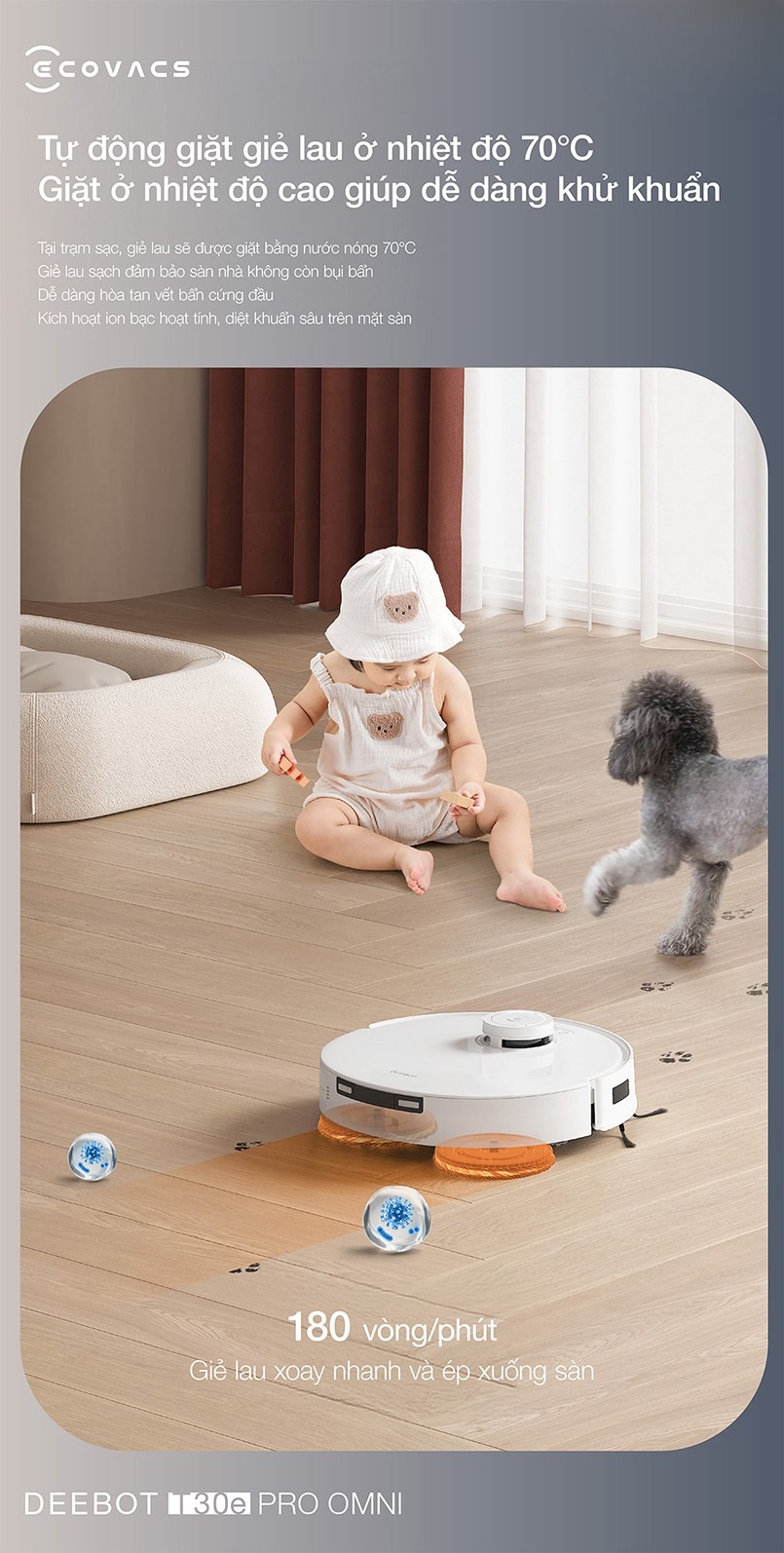 Robot hút bụi lau nhà Ecovacs Deebot T30e Pro Omni