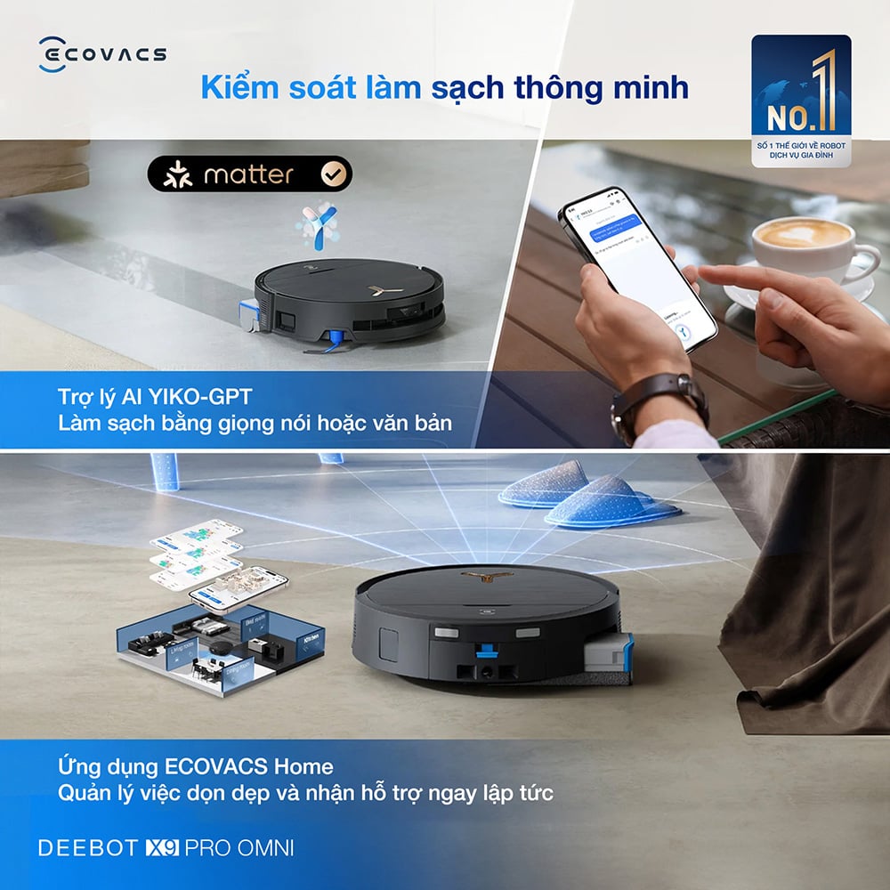 Robot hút bụi lau nhà Ecovacs Deebot X9 Pro Omni