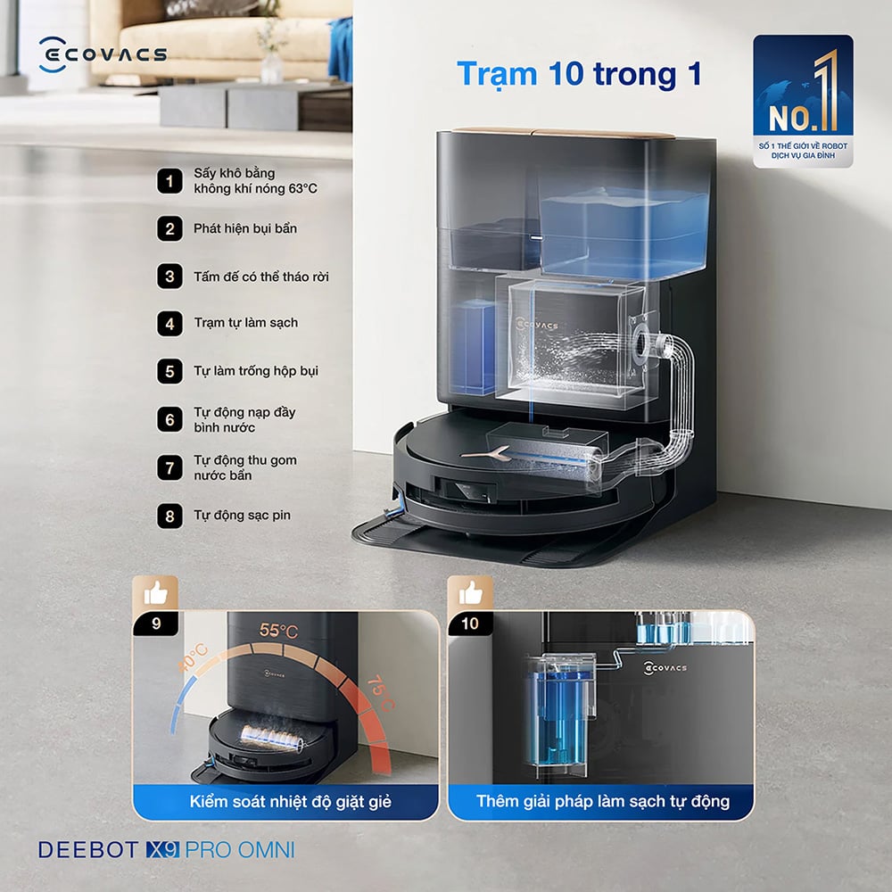 Robot hút bụi lau nhà Ecovacs Deebot X9 Pro Omni