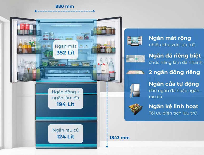 Tủ lạnh Hitachi 6 cánh Inverter 670 lít R-GW670TV(XM)