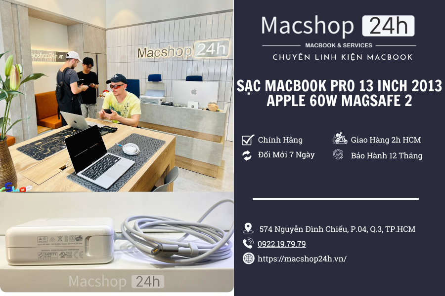 Sạc MacBook Pro 13 inch 2013  Apple 60W MagSafe 2