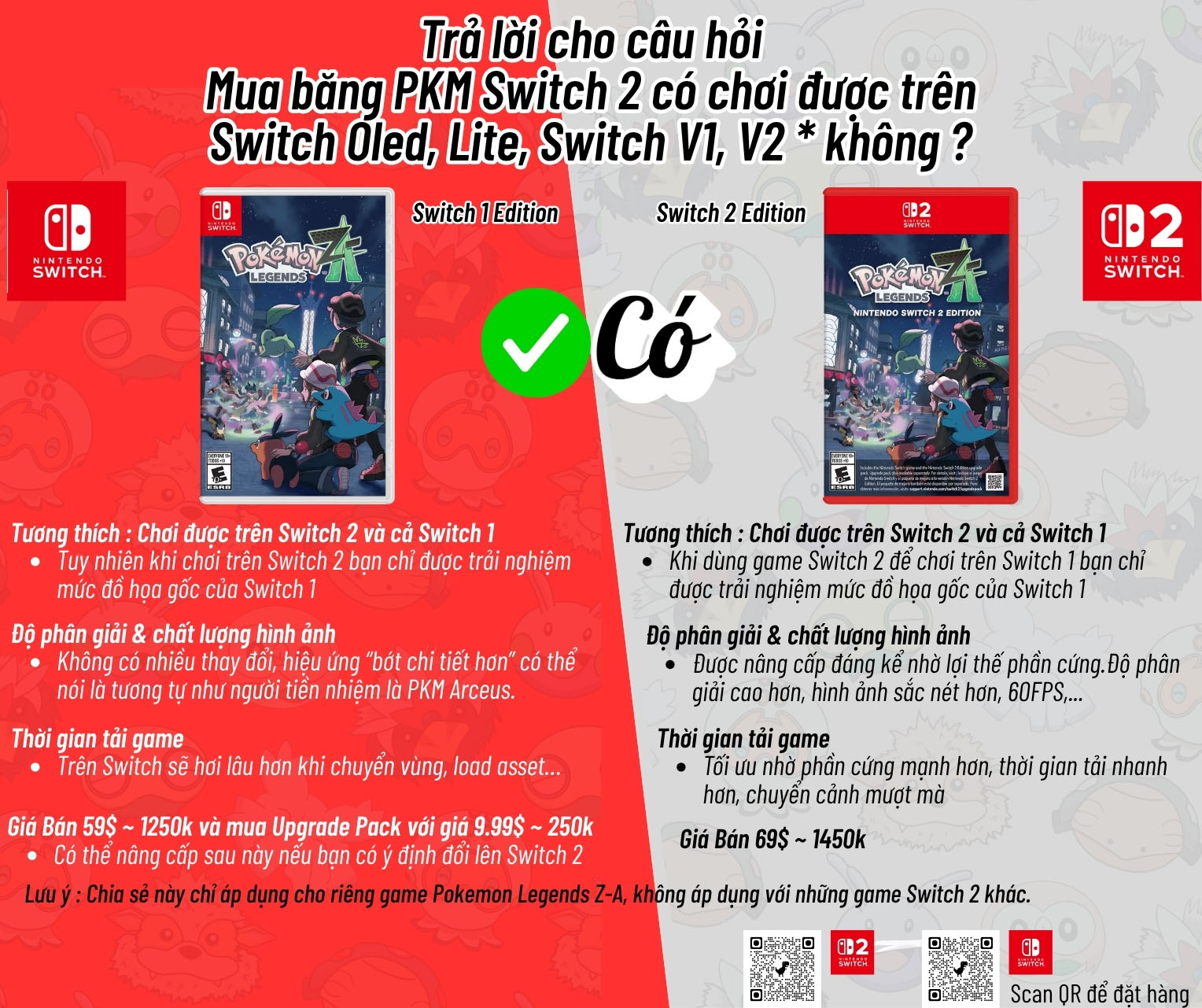 Game Pokemon Legends: Z-A bản Switch 2 có chơi được trên Switch Oled, Lite, V1, V2 không?