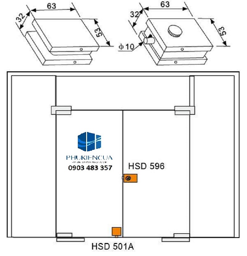 Cấu tạo khóa cửa kính không khoét