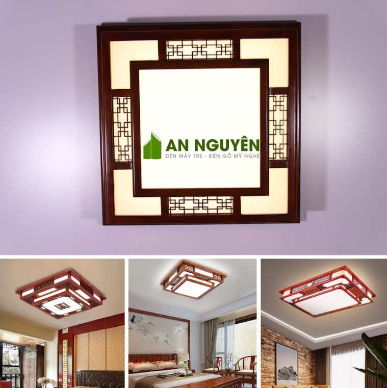 Đèn ốp trần gỗ hình chữ nhật, hình vuông tinh tế