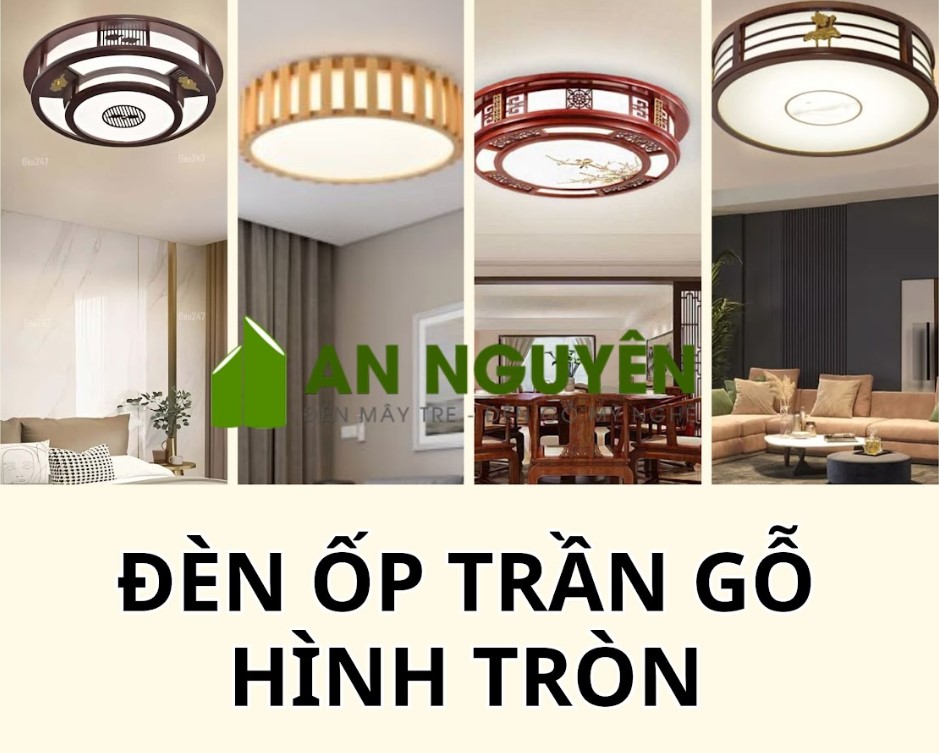 Đèn ốp trần gỗ hình tròn nhiều mẫu mã
