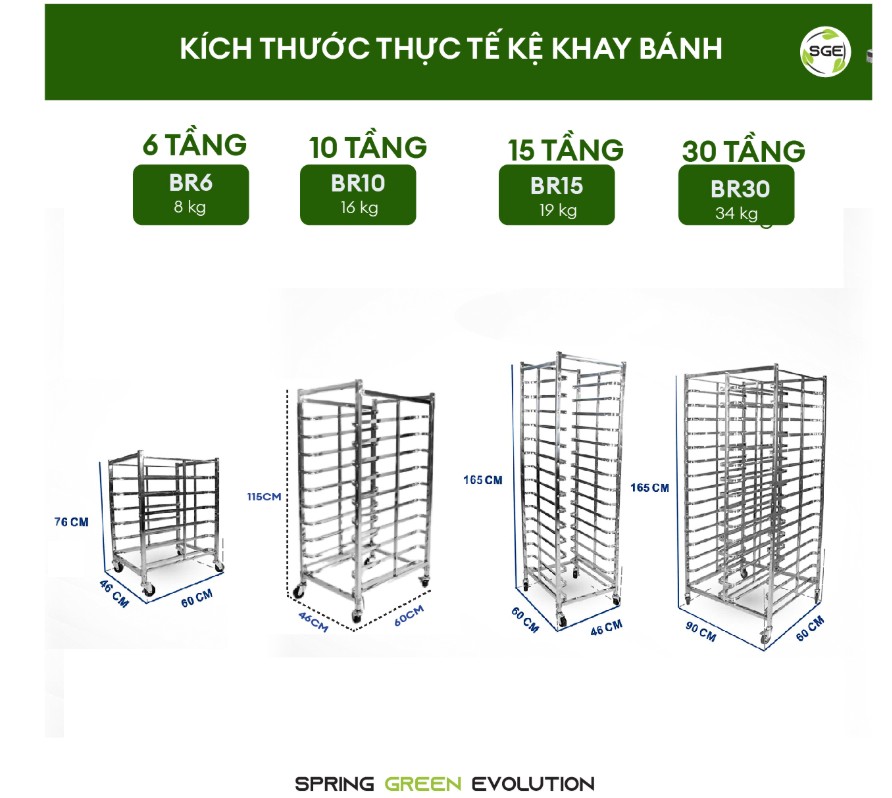 SGE cung cấp đa dạng kích thước kệ khay bánh