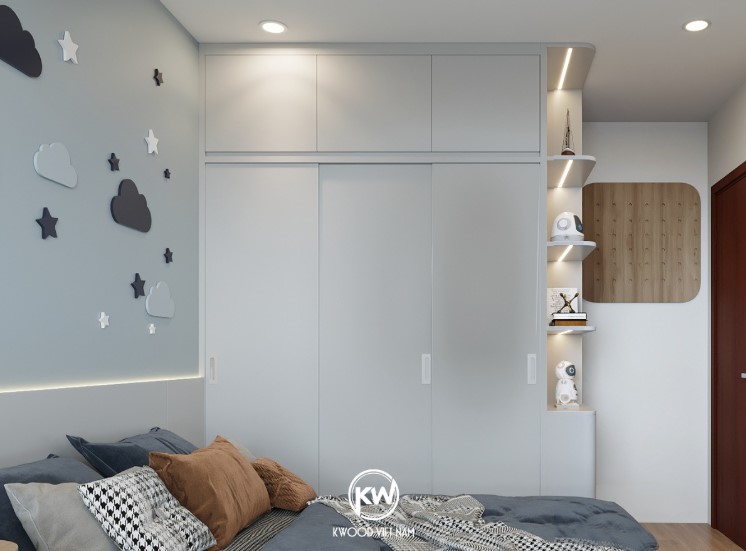 Mẫu tủ quần áo thông minh tiết kiệm diện tích với cửa lùa hiện đại