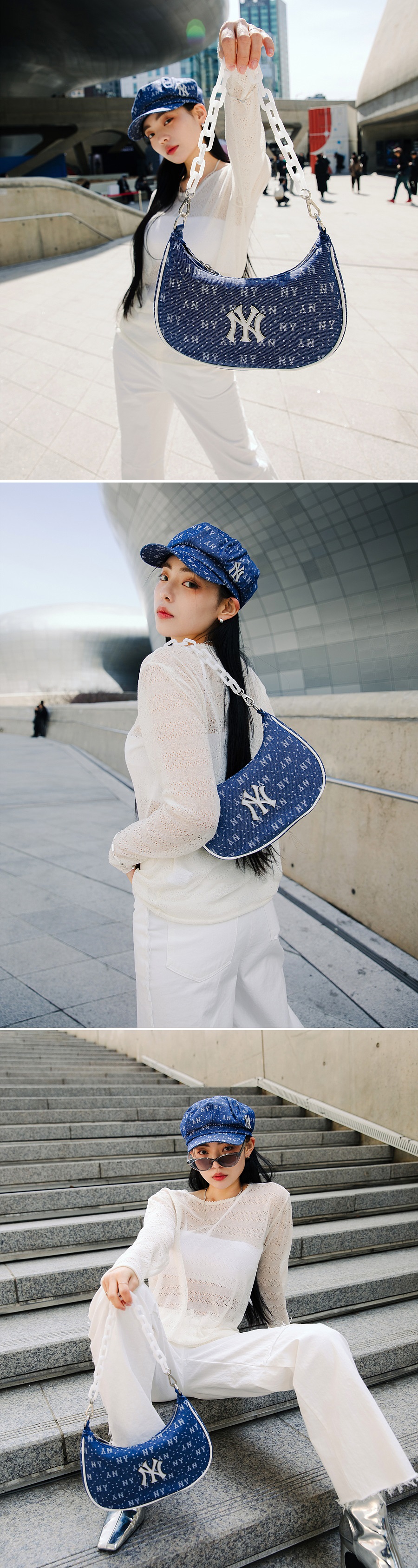 MLB Việt Nam | Túi MLB Diamond Monogram Denimlike Jacquard Strap Hobo Bag New York Yankees D.Navy 3ABQS023N-50NYD