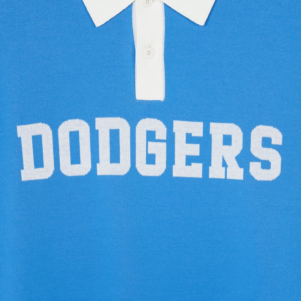 Áo Croptop MLB Korea Varsity Short Sleeve Knit Collar Tie LA Dodgers Blue