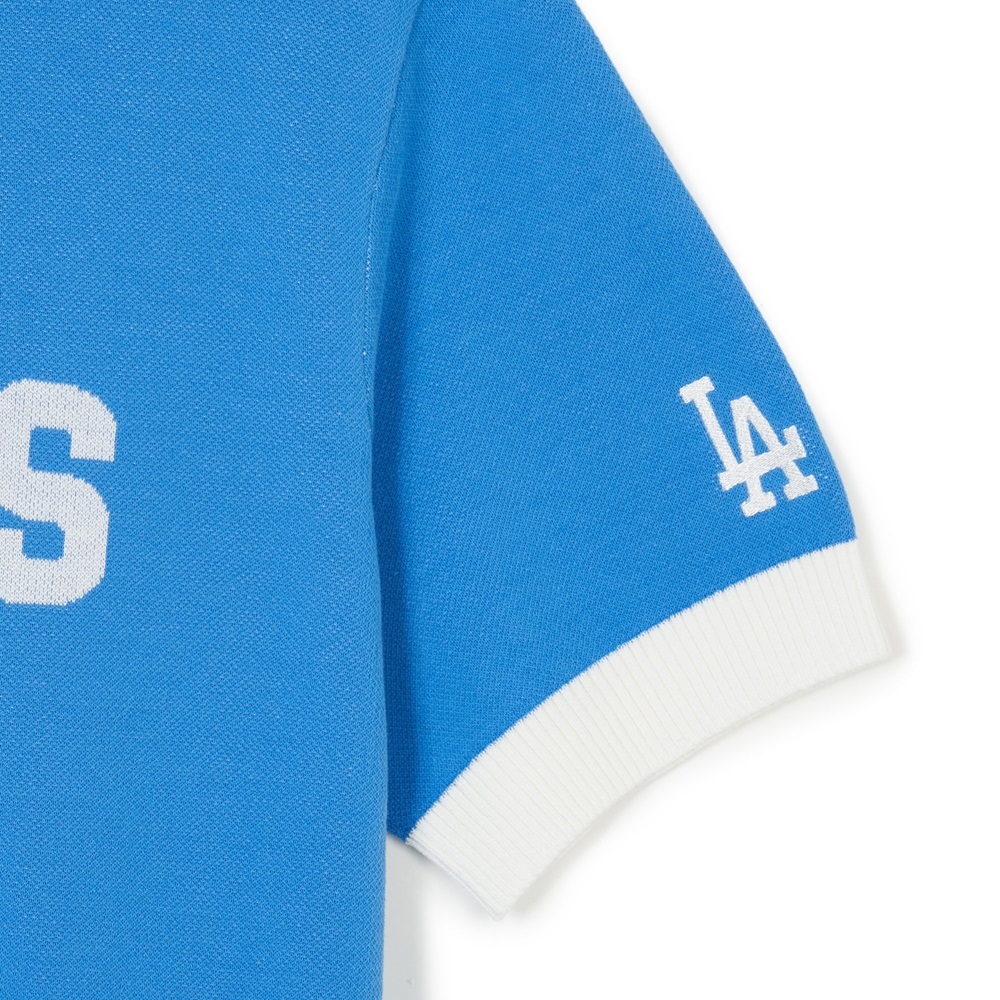 Áo Croptop MLB Korea Varsity Short Sleeve Knit Collar Tie LA Dodgers Blue