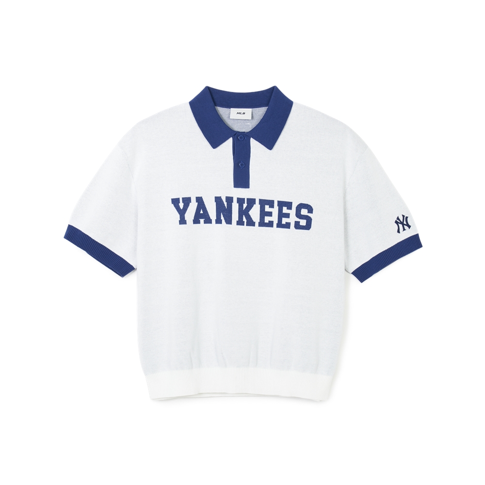 Áo Croptop MLB Korea Varsity Short Sleeve Knit Collar Tie New York Yankees Ivory