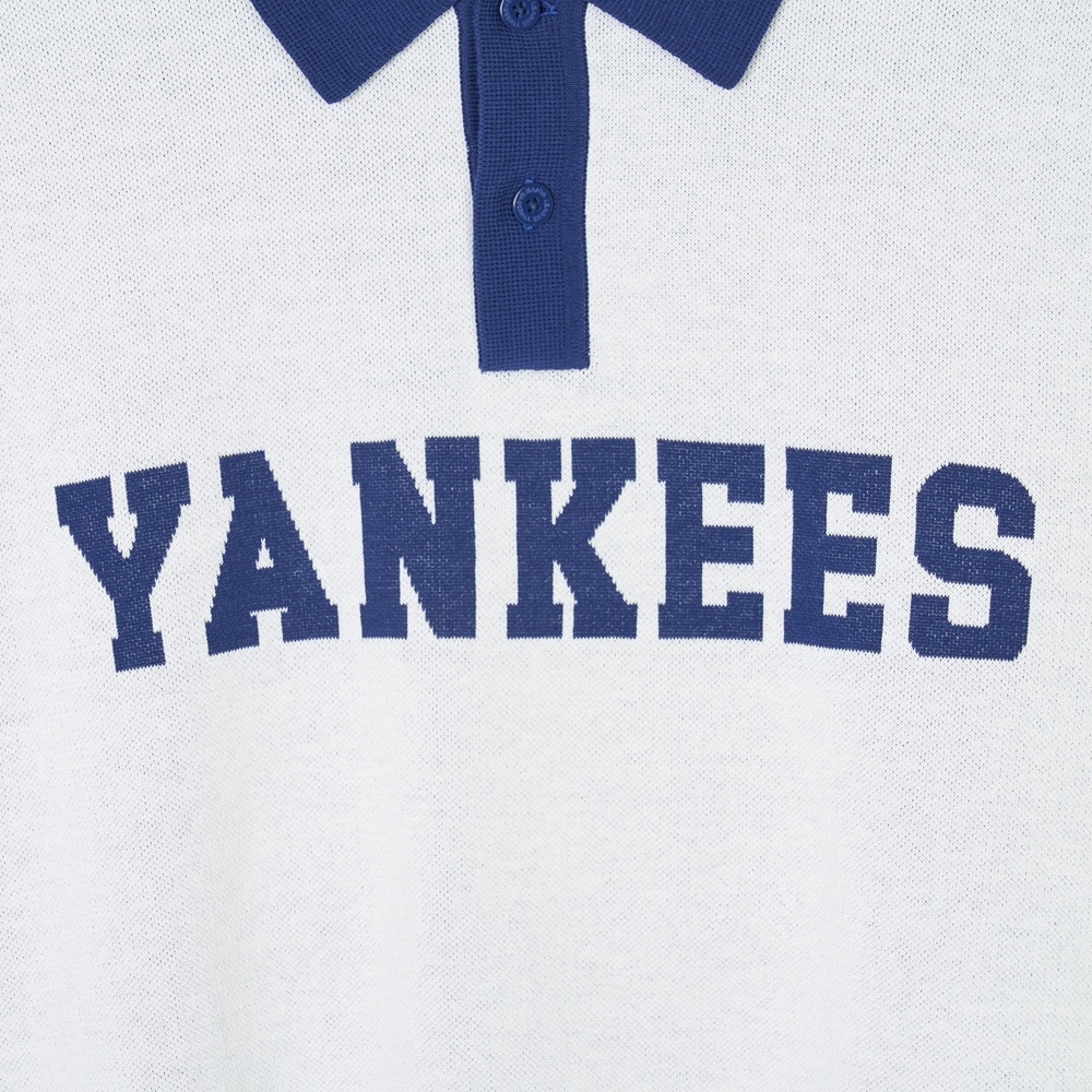 Áo Croptop MLB Korea Varsity Short Sleeve Knit Collar Tie New York Yankees Ivory