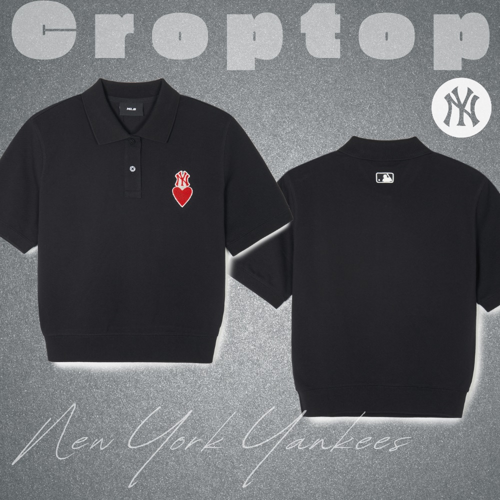 Áo Croptop MLB Korea Women's Heart New York Yankees Black