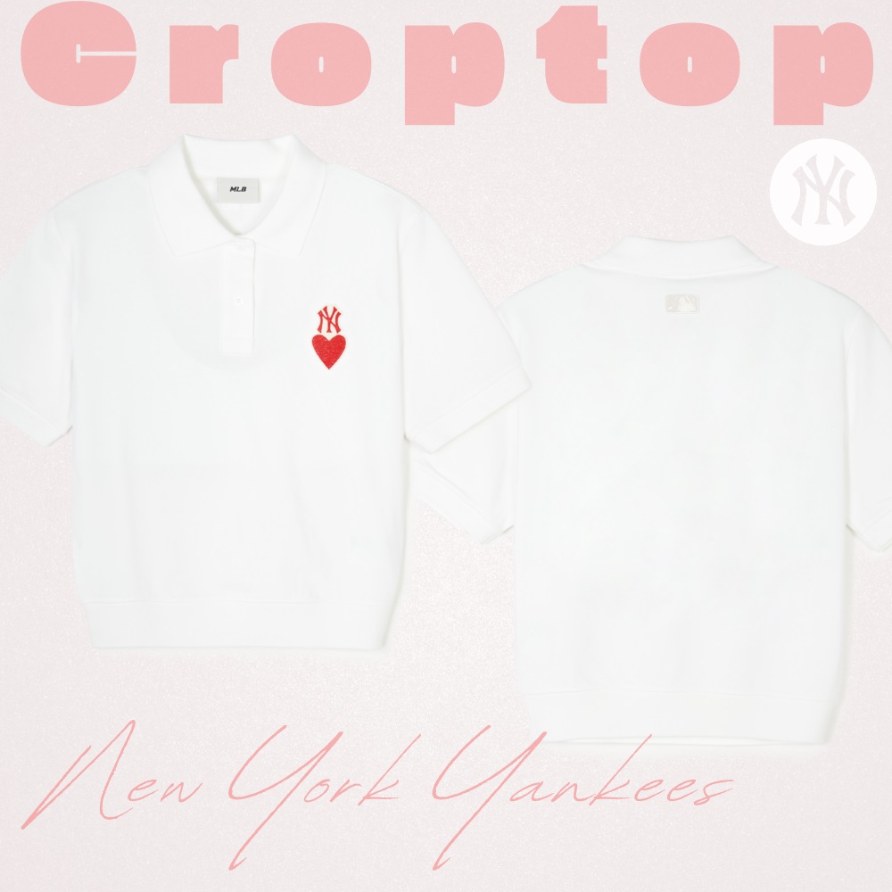 Áo Croptop MLB Korea Women's Heart New York Yankees White