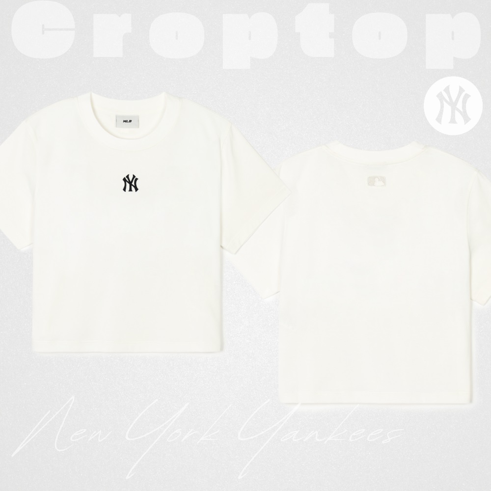 Áo Croptop MLB Korea Basic Small Logo New York Yankees Ivory