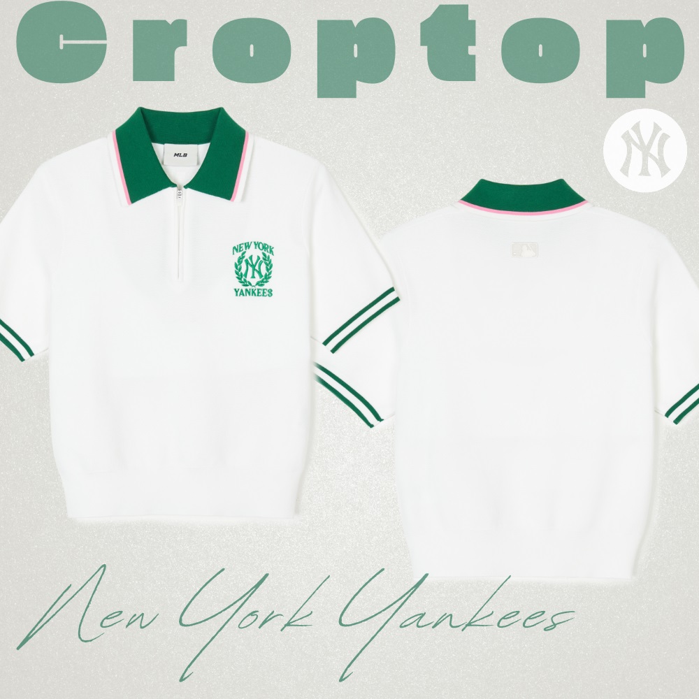 Áo Croptop MLB Korea Women's Sportive Varsity Half Zip Up New York Yankees Ivory