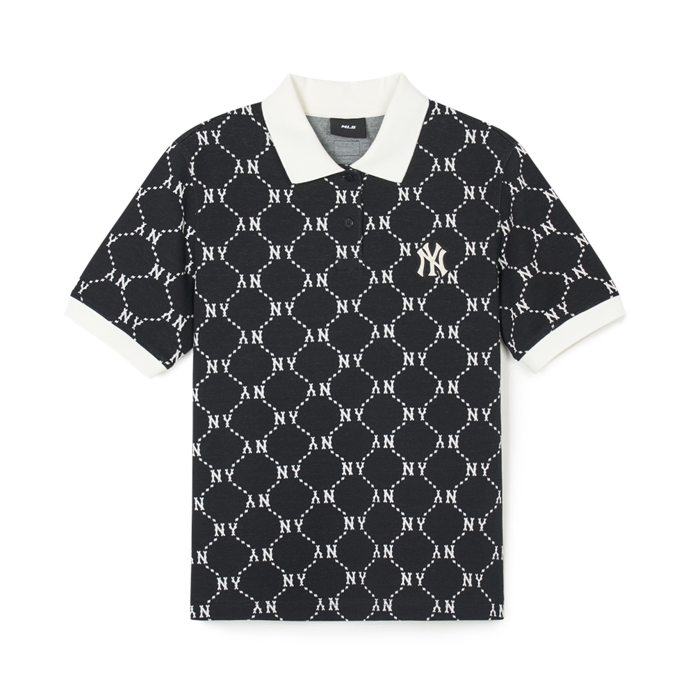 Áo Polo MLB Korea Women's Dia Mono Jacquard Collar New York Yankees Black