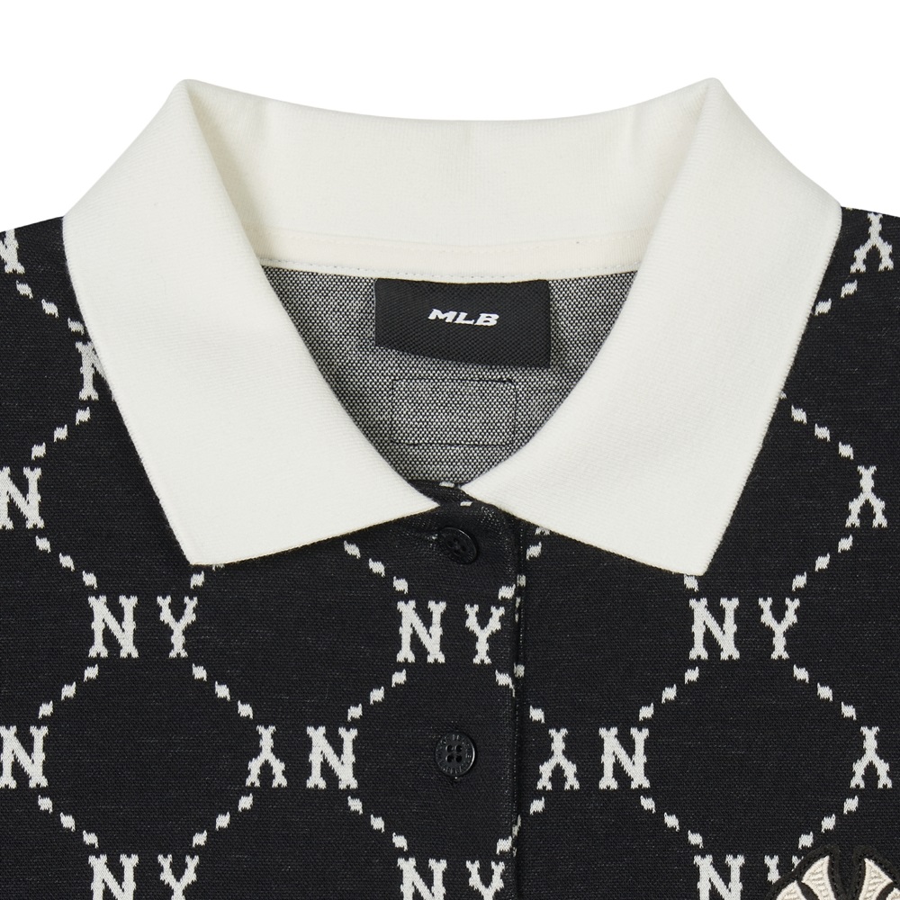 Áo Polo MLB Korea Women's Dia Mono Jacquard Collar New York Yankees Black