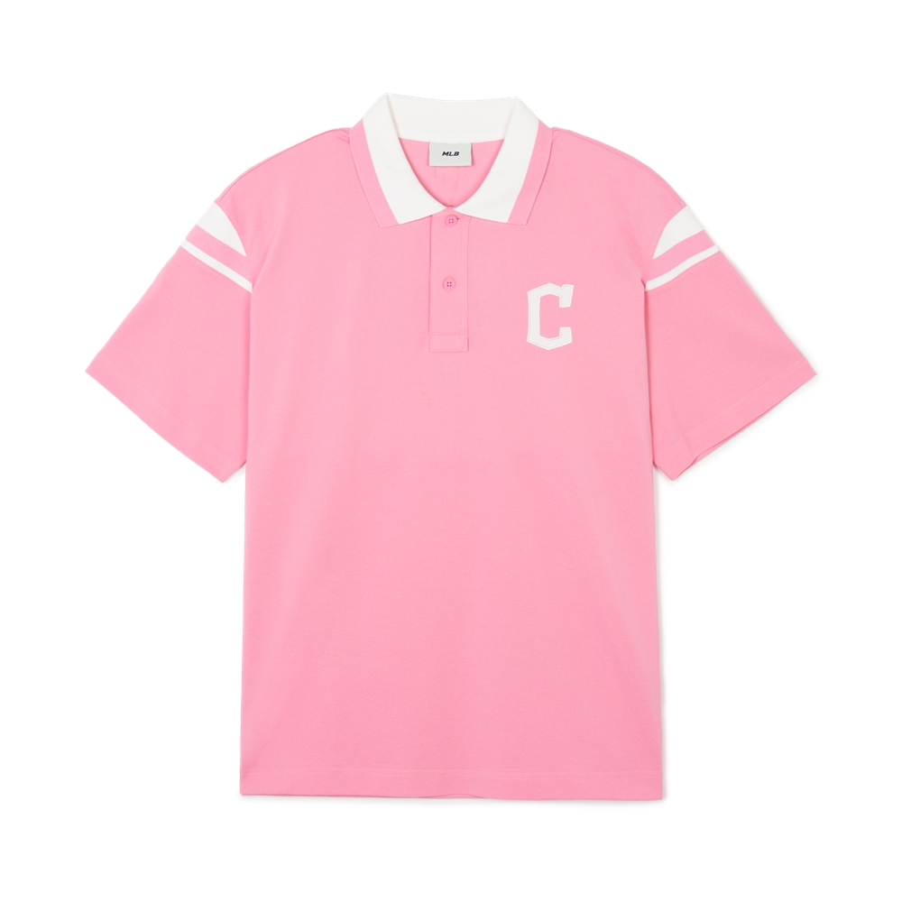 Áo Polo MLB Korea Varsity Shoulder Color Overfit Collar Cleveland Guardians Pink