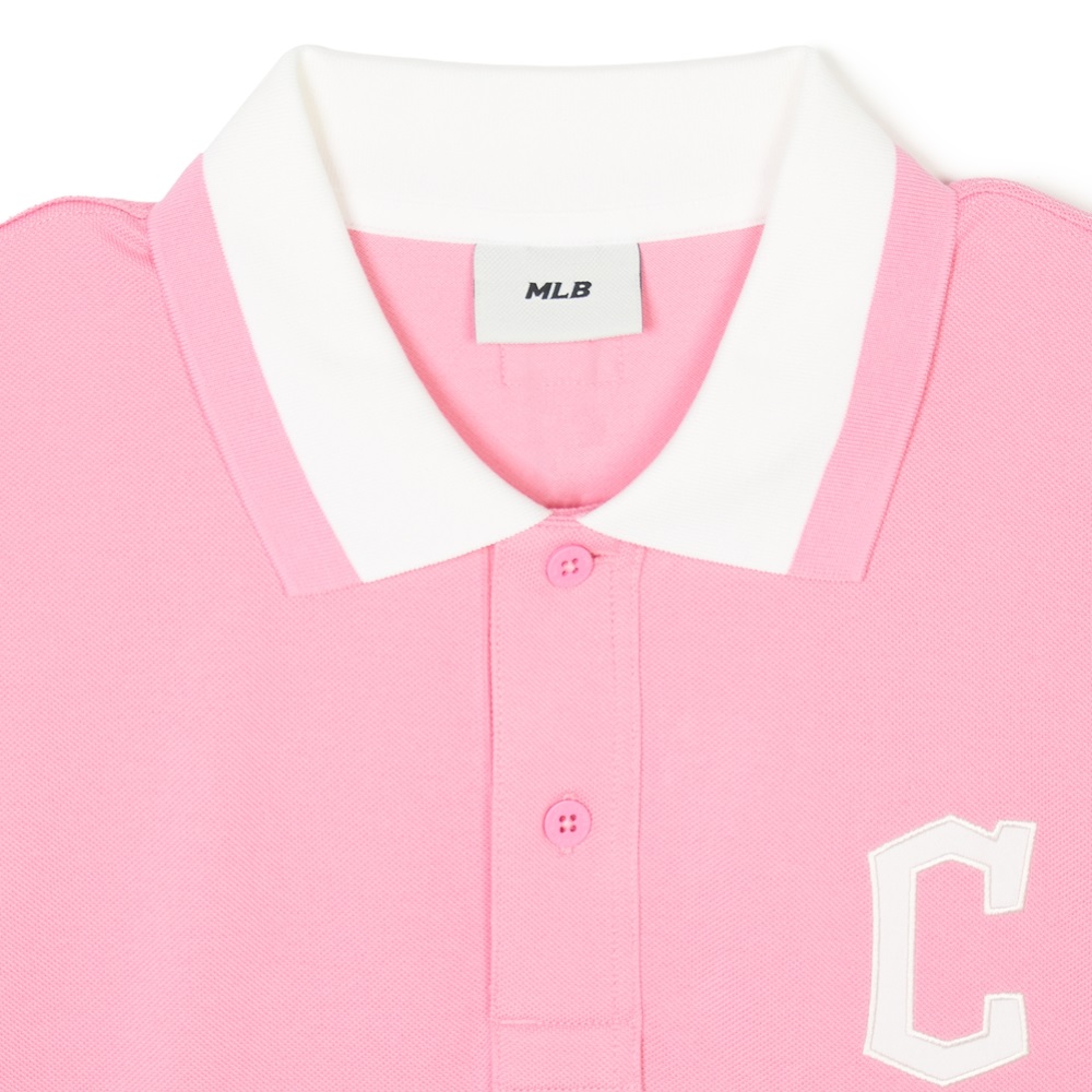 Áo Polo MLB Korea Varsity Shoulder Color Overfit Collar Cleveland Guardians Pink