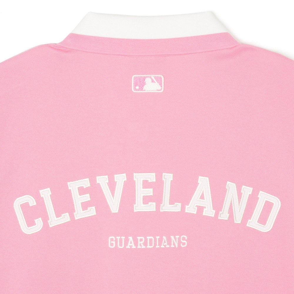 Áo Polo MLB Korea Varsity Shoulder Color Overfit Collar Cleveland Guardians Pink