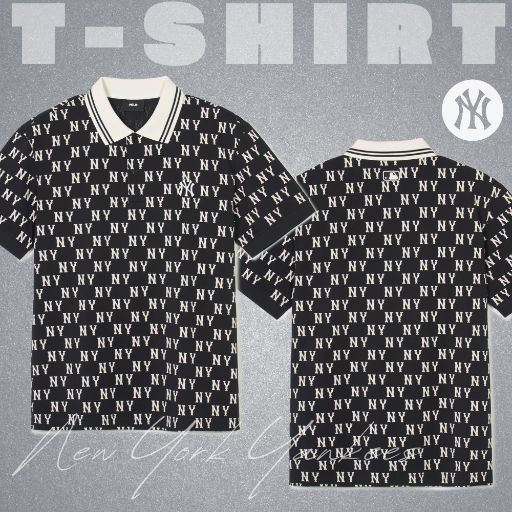 Áo Polo MLB Korea Classic Mono Front Pattern Collar New York Yankees Black