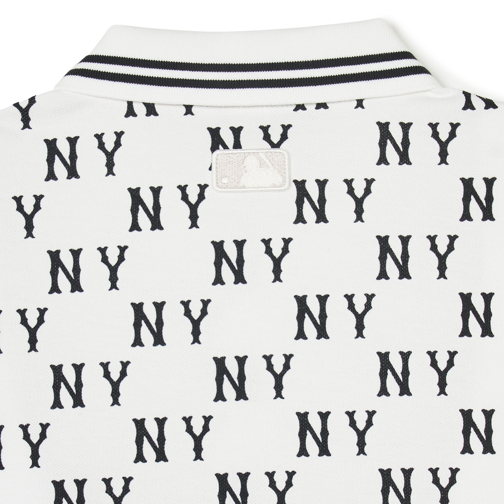 Áo Polo MLB Korea Classic Mono Front Pattern Collar New York Yankees Ivory