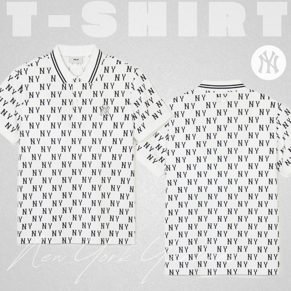 Áo Polo MLB Korea Classic Mono Front Pattern Collar New York Yankees Ivory