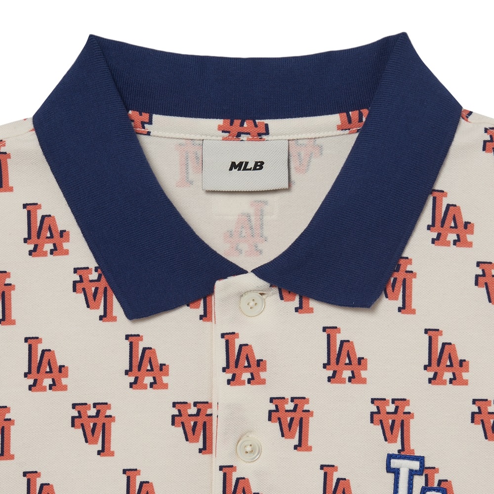 Áo Polo MLB Men's Classic Monogram Full Board Pattern Karati LA Dodgers Cream