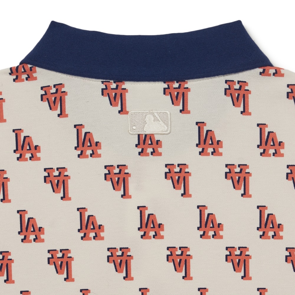 Áo Polo MLB Men's Classic Monogram Full Board Pattern Karati LA Dodgers Cream