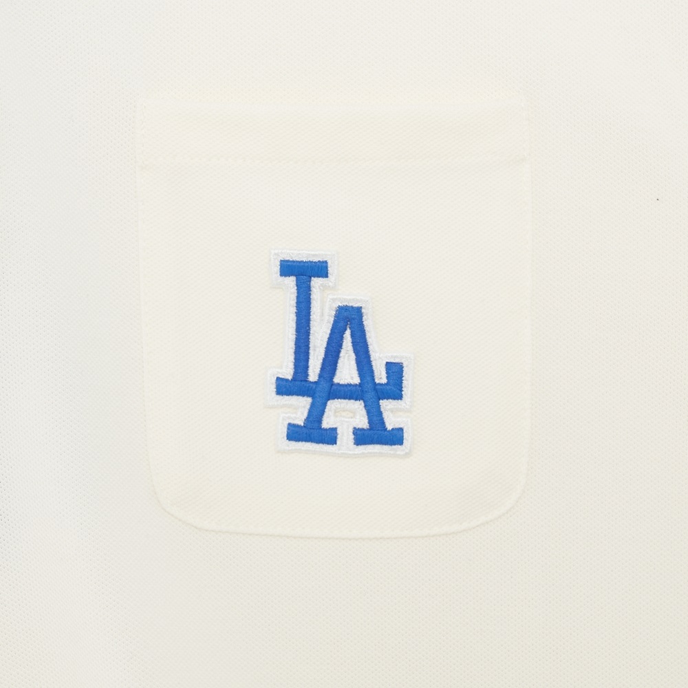 Áo Polo MLB Women's Partial Monogram Collar LA Dodgers Cream