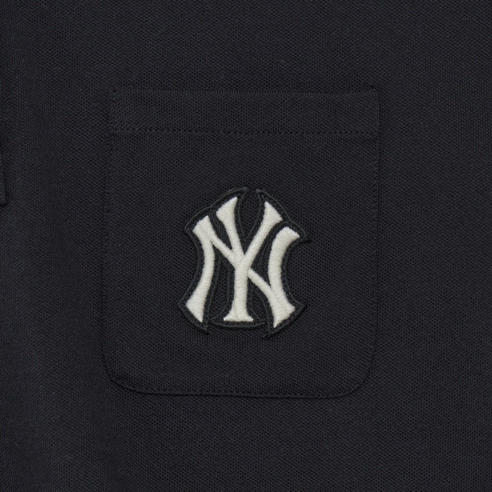 Áo Polo MLB Women's Partial Monogram Collar New York Yankees Black