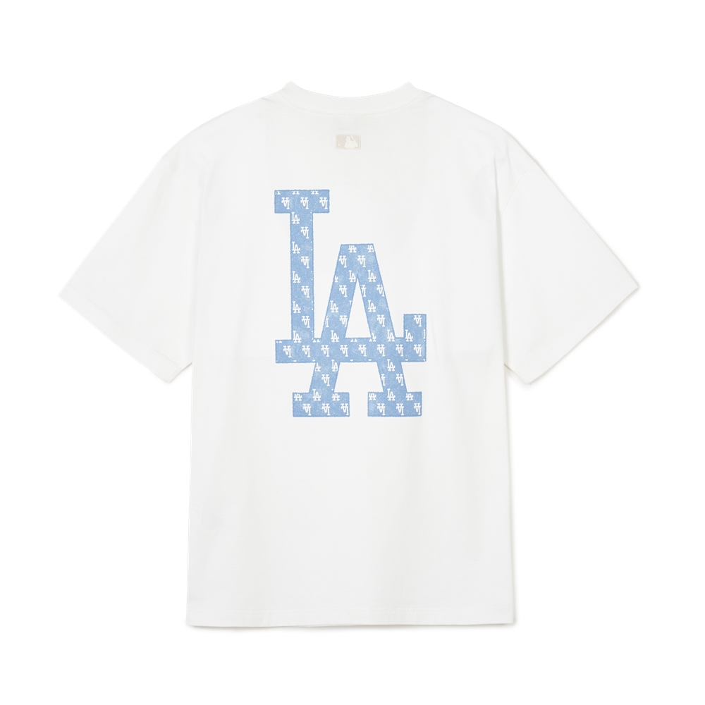 Áo Thun MLB Korea Denim Like Mono Big Lux LA Dodgers White