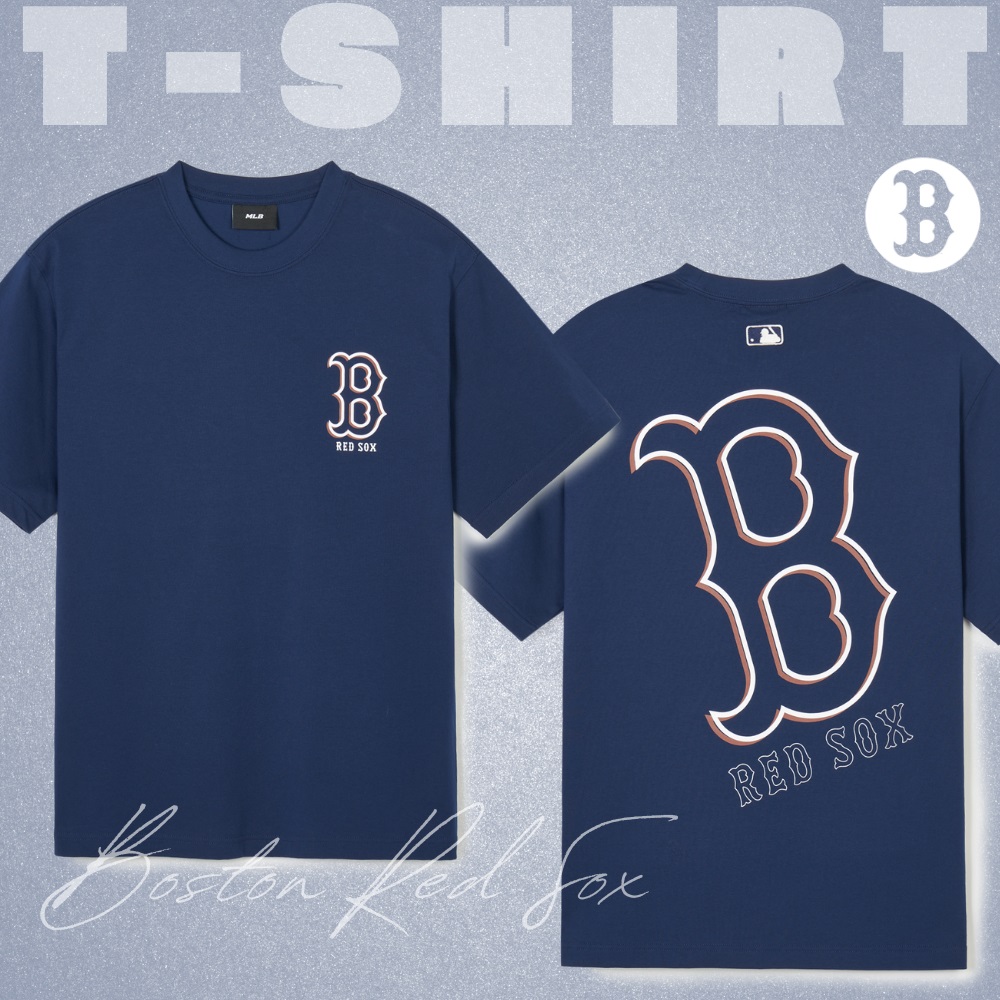 Áo Thun MLB Korea Basic Mega Logo Boston Red Sox Navy