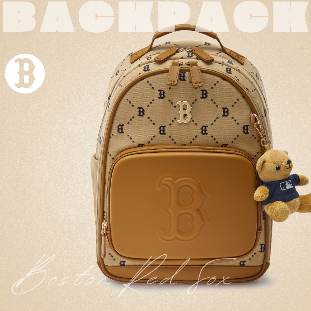 Balo MLB Korea Diamond Monogram Cute Bear Boston Red Sox Beige
