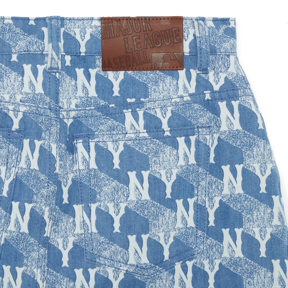 Váy MLB Women's Cube Monogram Print Denim Skirt New York Yankees L.Sky Blue