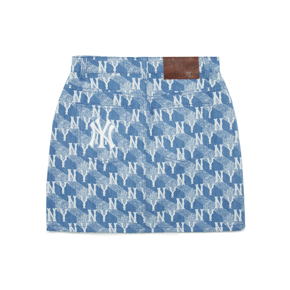 Váy MLB Women's Cube Monogram Print Denim Skirt New York Yankees L.Sky Blue