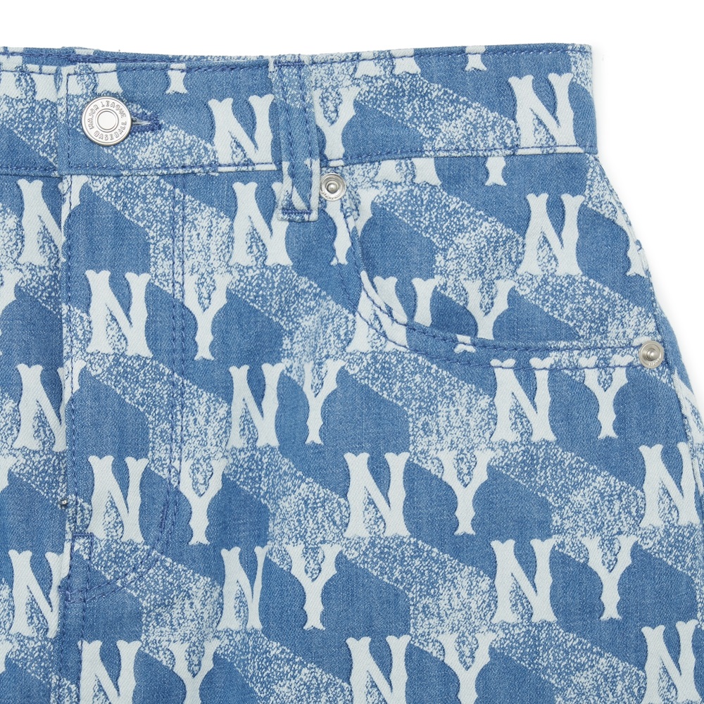 Váy MLB Women's Cube Monogram Print Denim Skirt New York Yankees L.Sky Blue